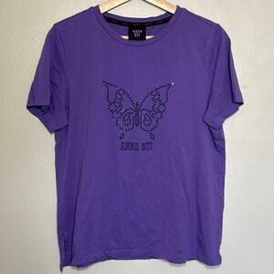 Women's Size US M (K 90) Vintage Anna Sui Bedazzled Purple Butterfly T-Shirt